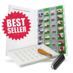 .SureMed 7-Day, 4-Pass (4-doses per Day) Multi-Med Disposable Blister Card Starter Kit with 26 Cards & Blisters, Sealing Template & Roller